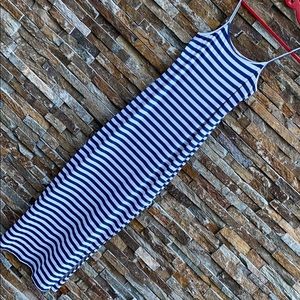 Navy and White Maxi Dress with Long Slits Size M